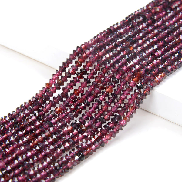 3X2MM Natural Red Garnet Gemstone Grade AAA Bicone Faceted Rondelle Saucer Loose Beads 15.5 inch Full Strand (80009474-P34)