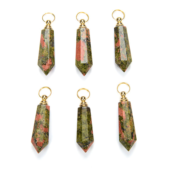 50X15MM Natural Unakite Gemstone Perfume Bottle Pendant Faceted Point, Essential Oil Bottle Beads 1 Bead (80017253-P71)