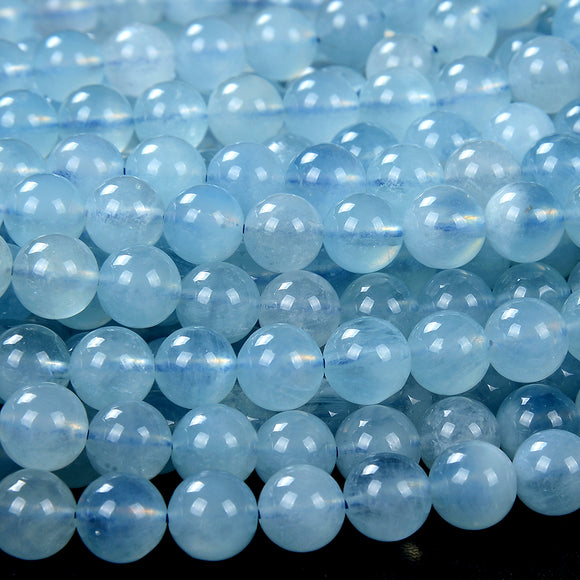 Natural Aquamarine Gemstone Grade AAA Round 6MM 7MM 8MM 9MM 10MM 11MM 12MM 13MM 14MM 15MM Loose Beads (D122)