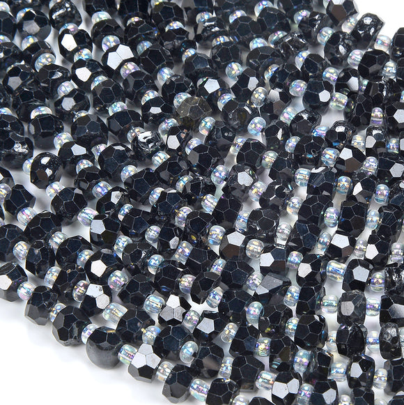 6X4MM Natural Black Tourmaline Gemstone Grade AAA Faceted Rondelle Loose Beads 15 inch Full Strand (80016906-D348)