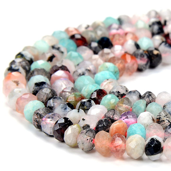 4X3MM Natural Multi Color Mix Stones Gemstone Micro Faceted Rondelle Loose Beads (P75)