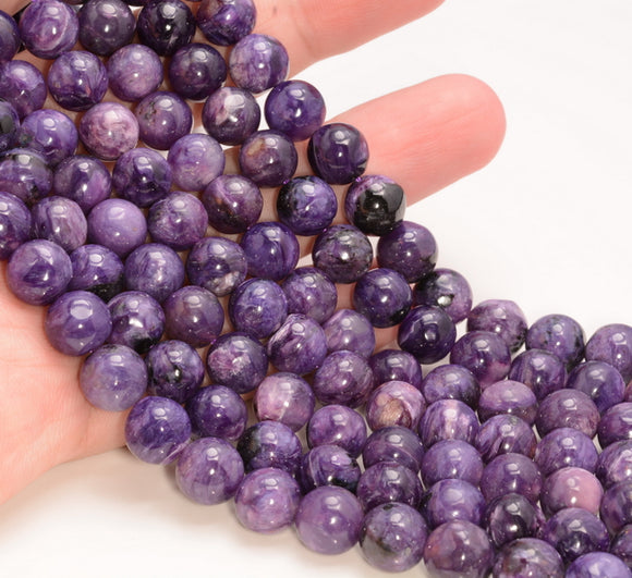9MM Charoite Gemstone Round Beads 7.5 inch Half Strand (80007214-A247)