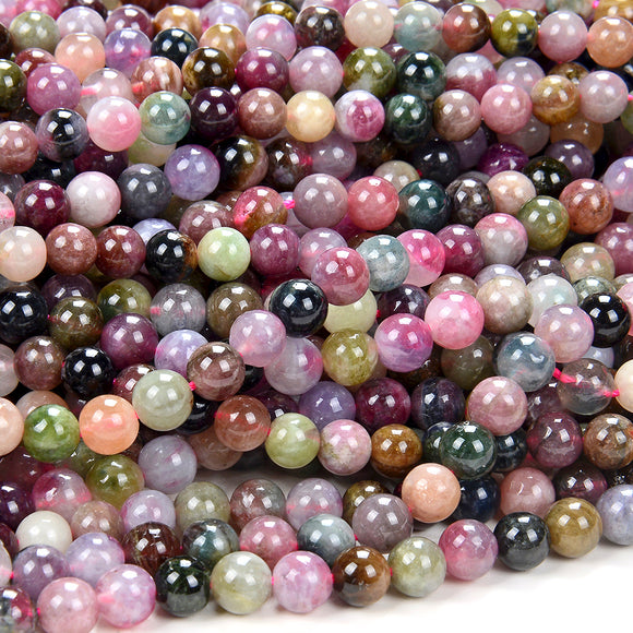 Natural Tourmaline Multi Color Gemstone Grade AA Round 4MM 5MM 6MM Loose Beads (D129)