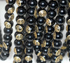14mm 22k Gold Carved Black Agate Gemstone Round Loose Beads 15.5 inch Full Strand (90187316-722B)