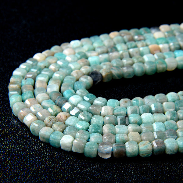4MM Natural Peruvian Amazonite Gemstone Grade A Micro Faceted Diamond Cut Cube Loose Beads (P40)