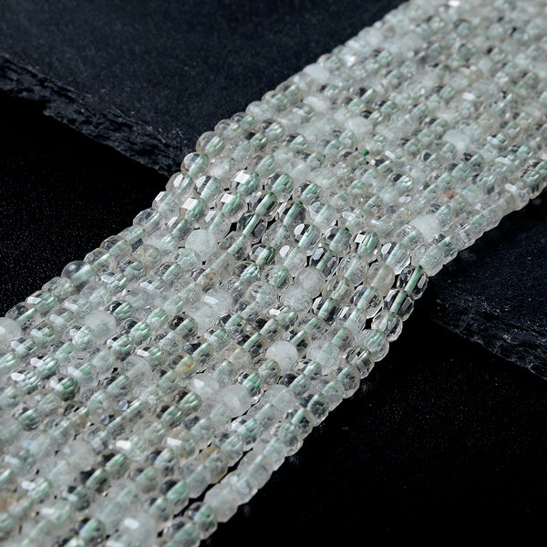 4MM Natural Green Phantom Quartz Gemstone Grade A Micro Faceted Diamond Cut Cube Loose Beads (P41)
