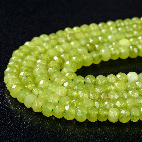 4X3MM Peridot Green Jade Gemstone Grade AAA Faceted Rondelle Loose Beads 13.5 inch Full Strand (80009517-P38)