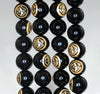 14mm 22k Gold Carved Black Agate Gemstone Round Loose Beads 15.5 inch Full Strand (90187316-722B)