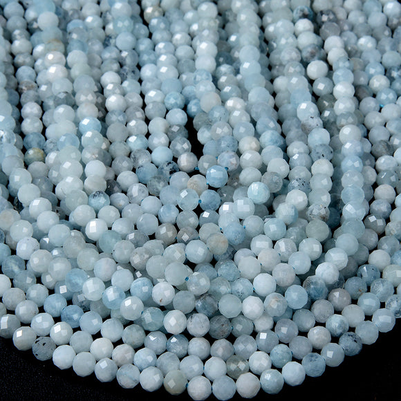 6MM Natural Aquamarine Gemstone Grade AA Micro Faceted Round Loose Beads (P48)