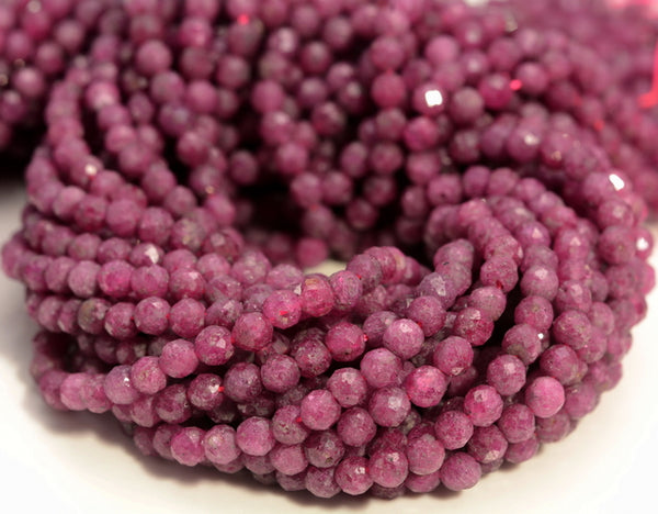 BURNED RUBY 3mm High Grade Faceted Gemstone Beads Strand