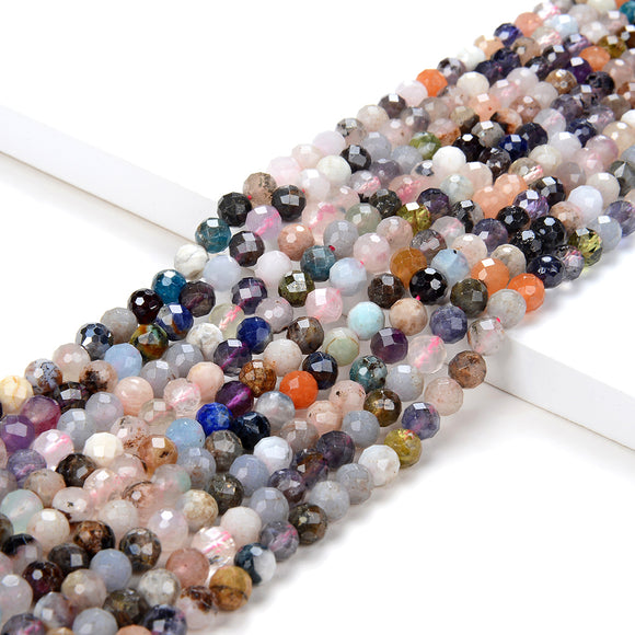 5MM Natural Multi Color Galaxy Mix Stones Gemstone Micro Faceted Round Loose Beads 15.5 inch Full Strand (80009449-P33)