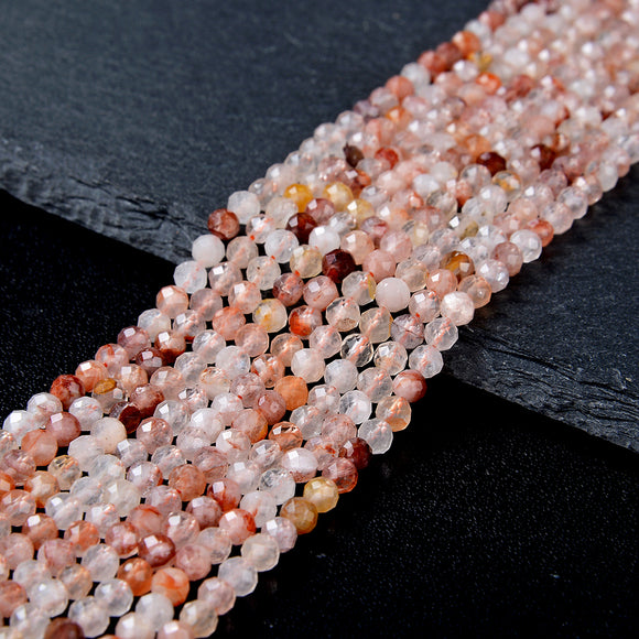 Natural Hematoid Quartz Red Gemstone Grade AAA Micro Faceted Round 3MM 4MM Loose Beads 15 inch Full Strand (P27)