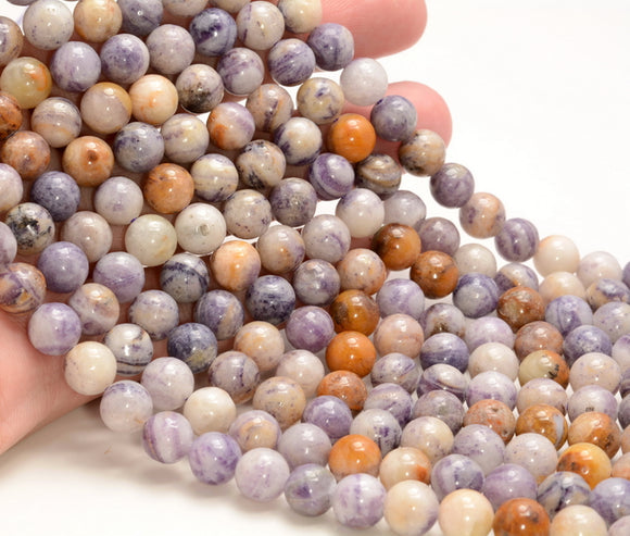 8MM Fluorite in Agate Gemstone Purple Round Beads 15.5 inch Full Strand (80007235-A249)