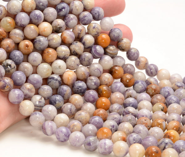 8MM Fluorite in Agate Gemstone Purple Round Beads 15.5 inch Full Strand (80007235-A249)