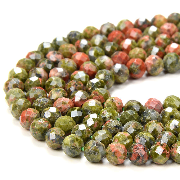 Natural Unakite Gemstone Grade AA Micro Faceted Round 3MM 4MM Loose Beads 15 inch Full Strand (P53)