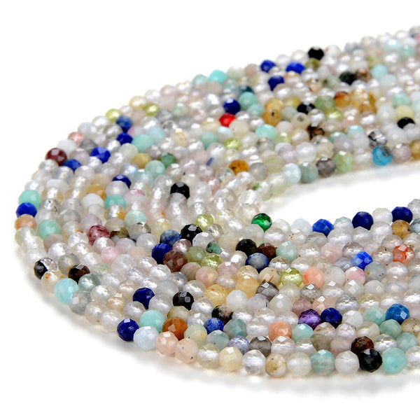 3MM Natural Multi Gemstone Grade AA Micro Faceted Round Loose Beads 15 inch Full Strand (80008833-P10)