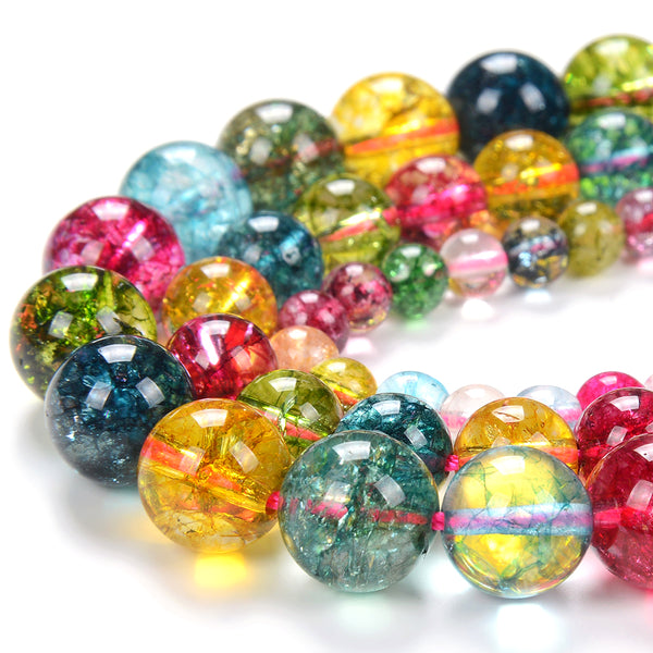 Rock Crystal Quartz Rainbow Tourmaline Color Gemstone Grade AAA Round 5MM 8MM 10MM Loose Beads (D293)