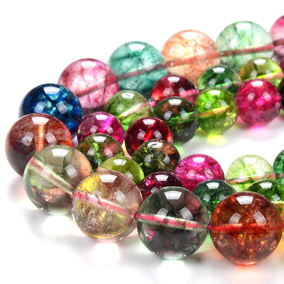 Rock Crystal Quartz Green Yellow Red Tourmaline Color Gemstone Grade AAA Round 12MM 16MMLoose Beads 7.5 inch Half Strand (D293)