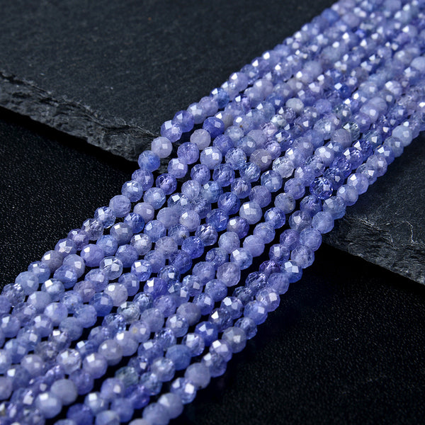 Natural Tanzanite Gemstone Grade AAA Micro Faceted Round 3MM 4MM Loose Beads (P45)