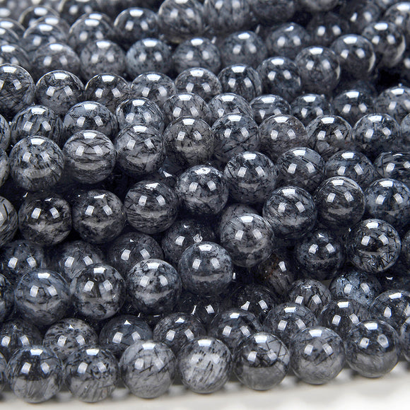 Natural Black Tourmaline Rutilated Quartz Black White Gemstone Grade AAA Round 5MM 6MM 7MM 8MM Loose Beads (D165)