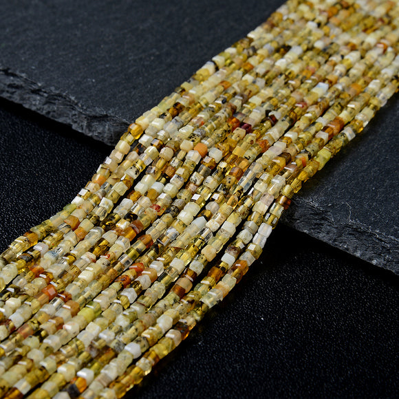 2MM Natural Yellow Opal Gemstone Grade A Micro Faceted Diamond Cut Cube Loose Beads (P42)