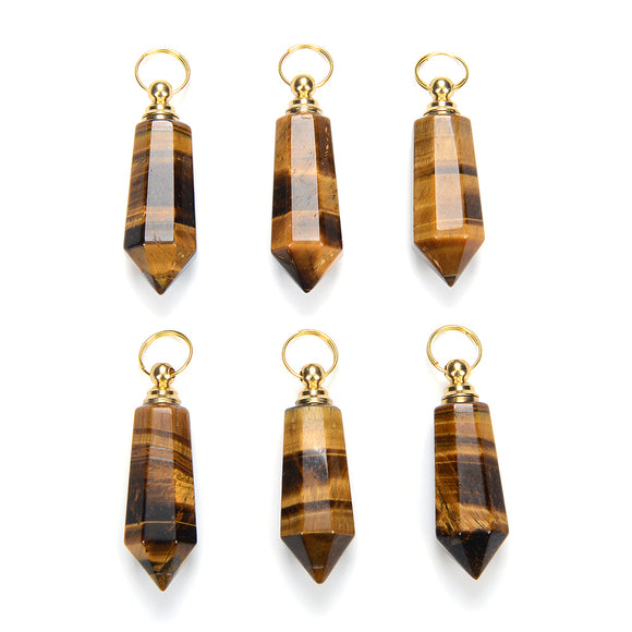 47X15MM Natural Yellow Tiger Eye Gemstone Perfume Bottle Pendant Faceted Point, Essential Oil Bottle Beads 1 Bead (80017251-P71)