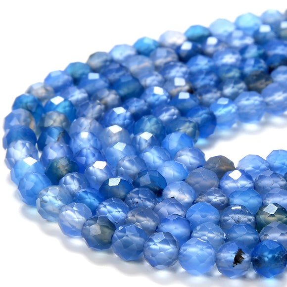 3-4MM Blue Agate Gemstone Grade AAA Micro Faceted Round Loose Beads 15 inch Full Strand (80016254-P52)