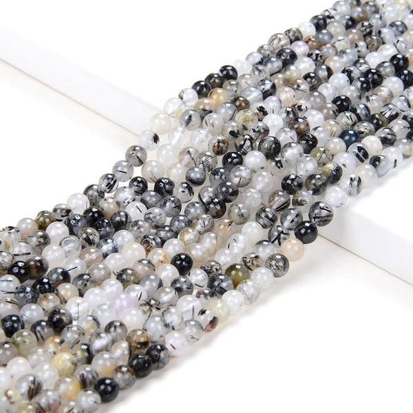 4MM Natural Black Rutilated Quartz Gemstone Grade A Round Loose Beads 15.5 inch Full Strand (80009584-P47)