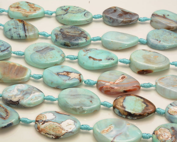 28x19-30x20MM Terra Agate Gemstone Aqua Blue Oval Twist Grade Aaa 4 Beads  (80007250-A250)