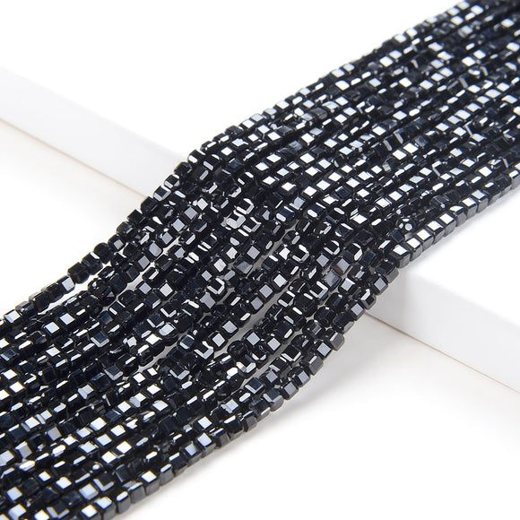 2MM Natural Black Spinel Gemstone Grade AAA Micro Faceted Diamond Cut Cube Loose Beads (P42)