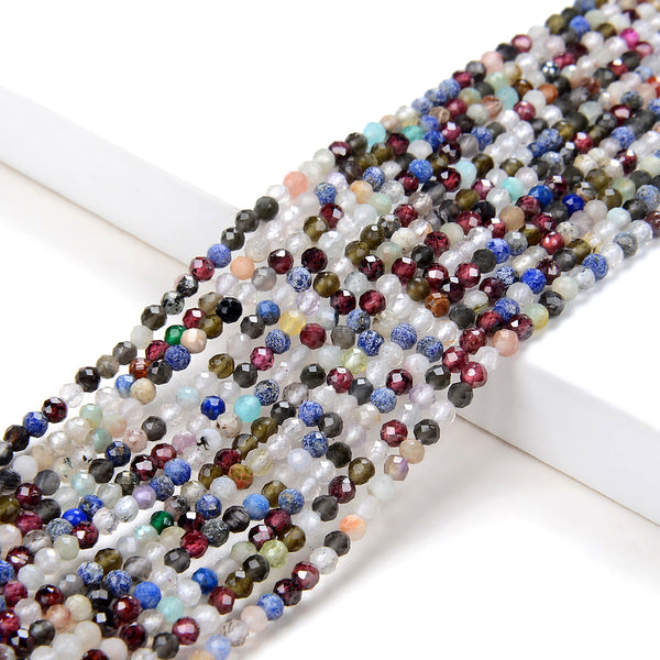 2MM Natural Multi Color Galaxy Mix Stones Gemstone Micro Faceted Round Loose Beads 15 inch Full Strand (80009394-P30)