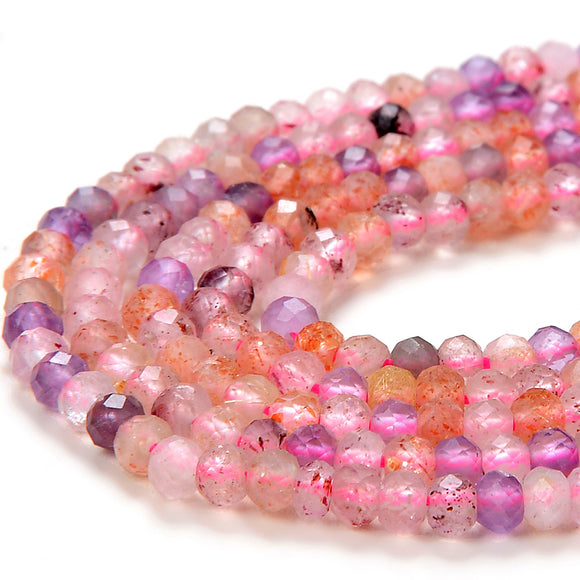 3X2MM Natural Sunstone Lepidocrocite Amethyst Gemstone Grade AA Micro Faceted Rondelle Loose Beads 15 inch Full Strand (80016392-P61)