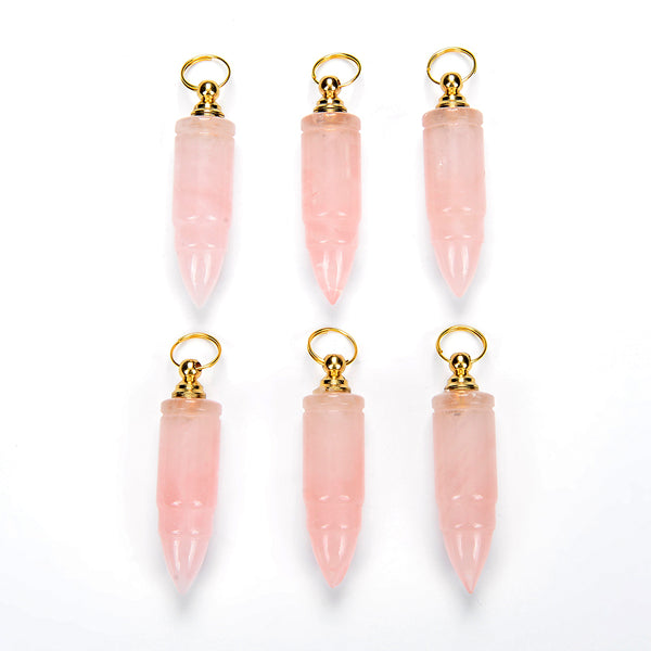 53X14MM Natural Rose Quartz Gemstone Perfume Bottle Pendant Bullet Point, Essential Oil Bottle Beads 1 Bead (80017256-P72)