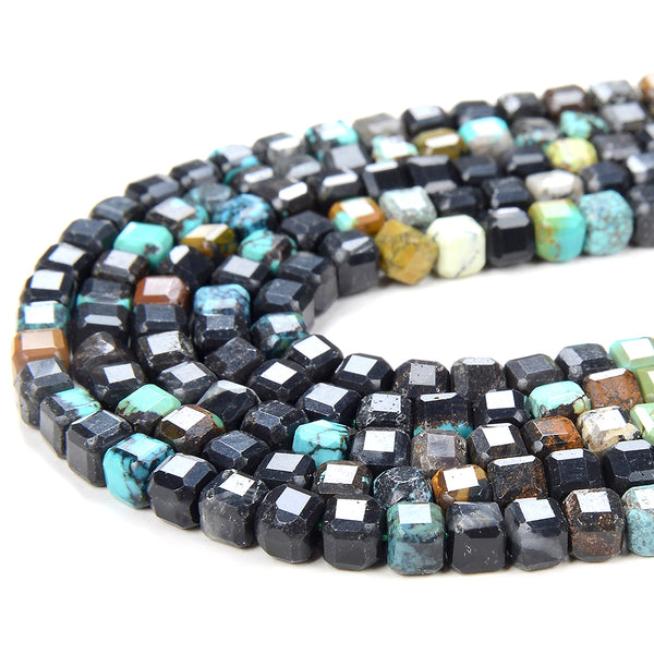 4-5MM Natural Turquoise Gemstone Grade A Micro Faceted Diamond Cut Cube Loose Beads (P39)