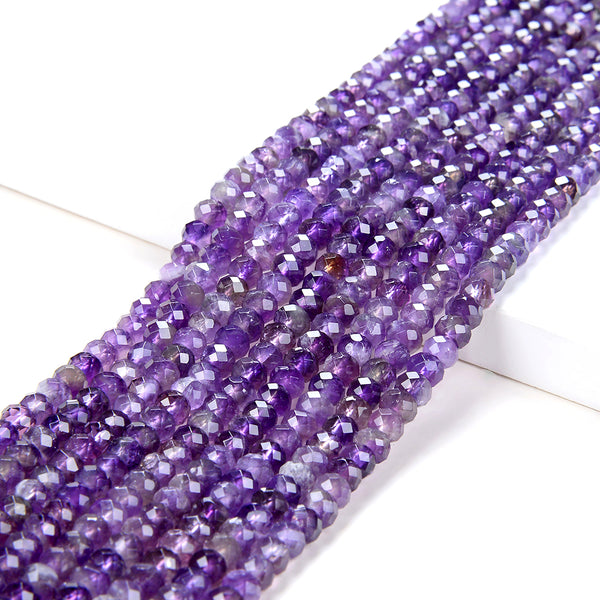 4X3MM Natural Amethyst Gemstone Grade AA Micro Faceted Rondelle Loose Beads (P35)