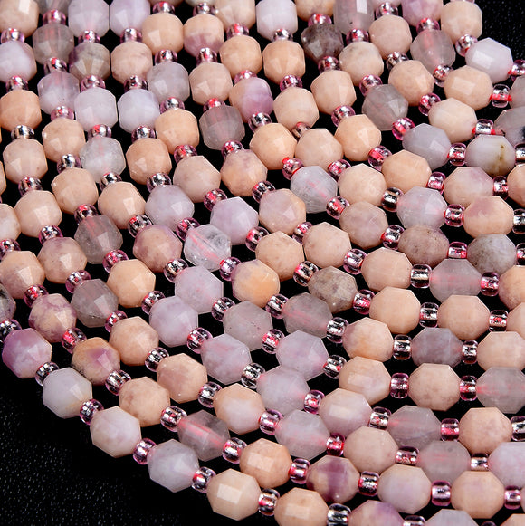 6MM Madagascar Rose Quartz Gemstone Grade A Faceted Prism Double Point Cut Loose Beads (D212)