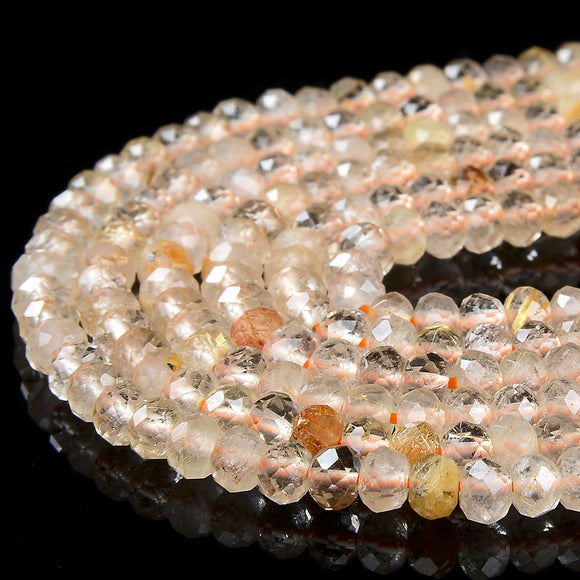 4X3MM Natural Golden Rutilated Quartz Gemstone Grade AA Micro Faceted Rondelle Loose Beads 15 inch Full Strand (80016399-P62)
