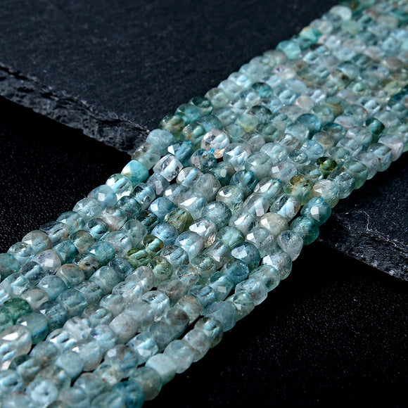 4MM Aqua Blue Apatite Gemstone Grade AA Micro Faceted Cube Loose Beads (P44)
