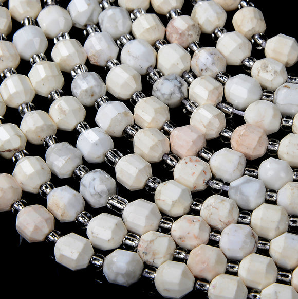 6MM Natural White Turquoise Gemstone Grade A Faceted Prism Double Point Cut Loose Beads (D213)