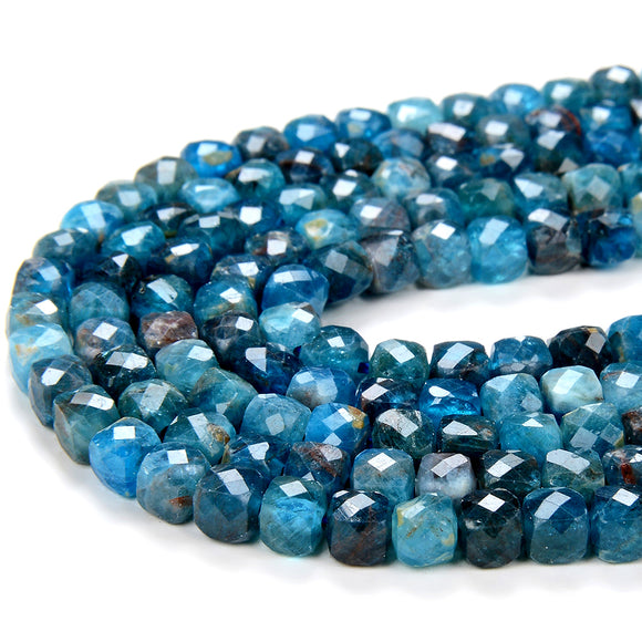 4MM Natural Apatite Gemstone Grade AA Micro Faceted Cube Loose Beads (P44)