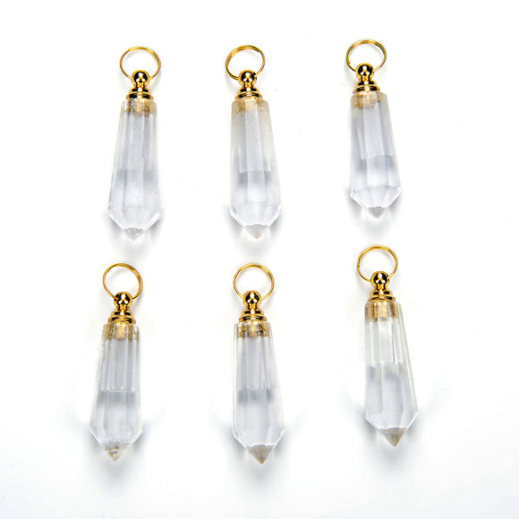 49X15MM Natural Rock Crystal Clear Quartz Gemstone Perfume Bottle Pendant Faceted Point, Essential Oil Bottle Beads 1 Bead (80017250-P71)