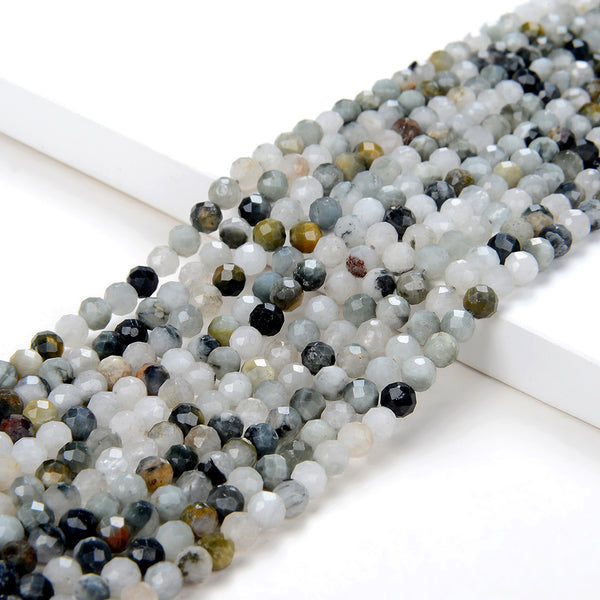 4MM Natural White Gray Eagle Eye Gemstone Grade A Micro Faceted Round Loose Beads 15.5 inch Full Strand (80009430-P32)
