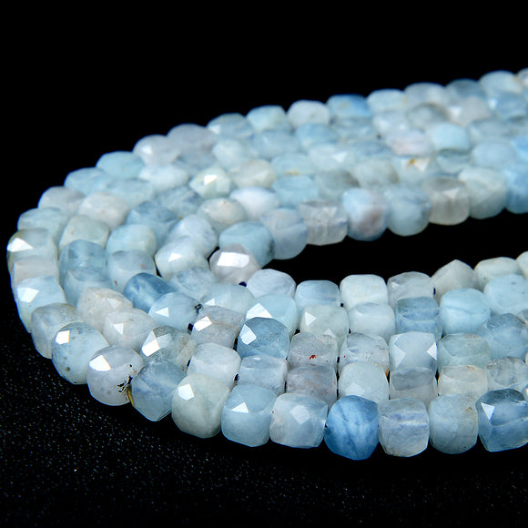 5MM Natural Aquamarine Gemstone Grade AA Micro Faceted Cube Loose Beads (P47)