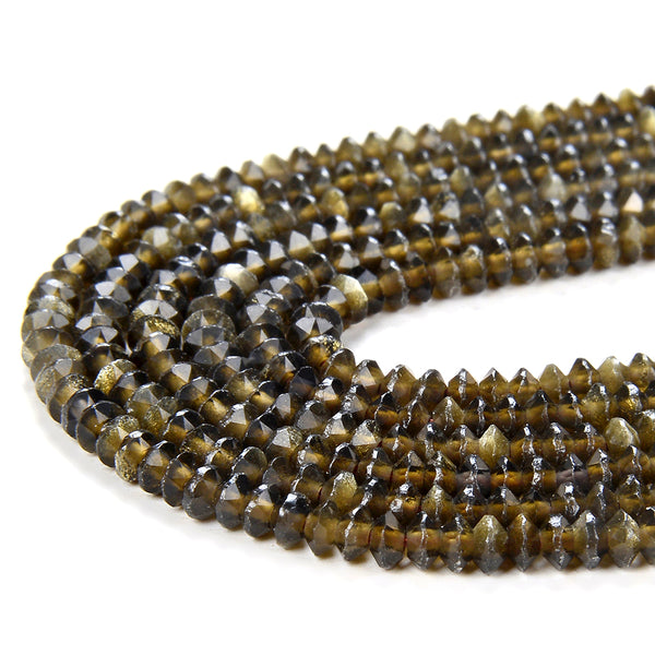 3X2MM Natural Golden Obsidian Gemstone Grade AAA Bicone Faceted Rondelle Saucer Loose Beads 15.5 inch Full Strand (80009469-P34)