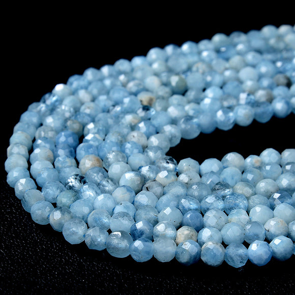 3-4MM Natural Aquamarine Gemstone Grade AAA Micro Faceted Round Loose Beads (P46)