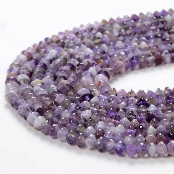 4X3MM Flower Amethyst Gemstone Grade AA Bicone Faceted Rondelle Saucer Loose Beads 15.5 inch Full Strand (80009278-P25)