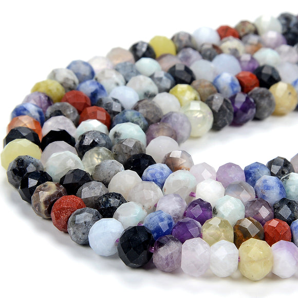 6X4MM Natural Multi Color Mix Stones Gemstone Grade AA Faceted Rondelle Loose Beads 15 inch Full Strand (80016885-D346)