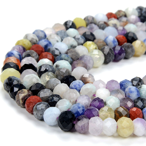 6X4MM Natural Multi Color Mix Stones Gemstone Grade AA Faceted Rondelle Loose Beads 15 inch Full Strand (80016885-D346)