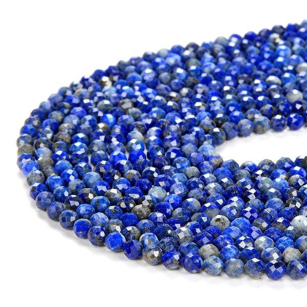 Natural Lapis Gemstone Grade AA Micro Faceted Round 2MM 3MM Beads (P10)