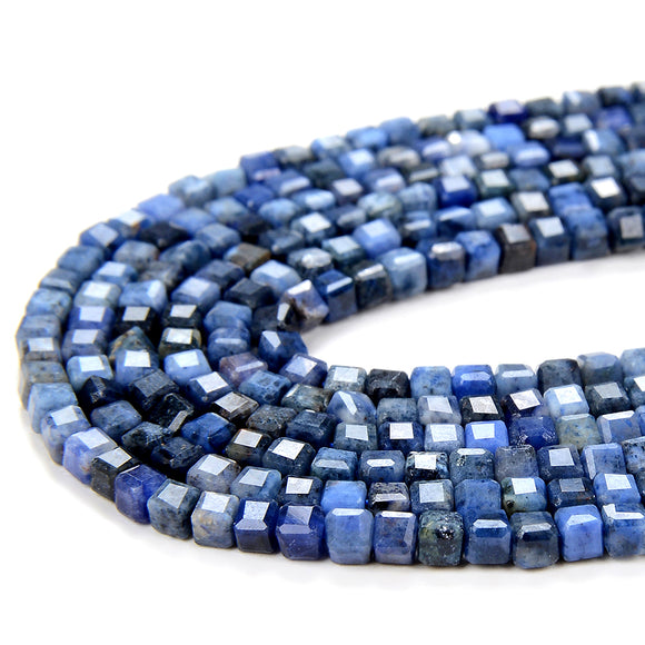 2MM Natural Dumortierite Gemstone Grade AAA Micro Faceted Diamond Cut Cube Loose Beads (P43)